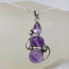 Sterling Silver Amethyst Faceted and Cabochon Cut Ornate Pendant on Silver Chain