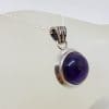 Sterling Silver Amethyst Round Cabochon Cut Bezel Set Pendant on Silver Chain