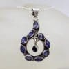 Sterling Silver Iolite Cluster Long Swirl with Drop Design Pendant on Silver Chain