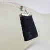 Sterling Silver Black Rectangular with Patterned Top Pendant on Silver Chain