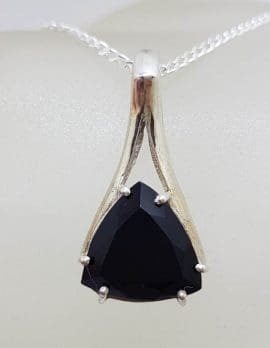 Sterling Silver Black Onyx Triangular Pendant on Silver Chain