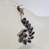 Sterling Silver Iolite Cluster Long Swirl Design Pendant on Silver Chain