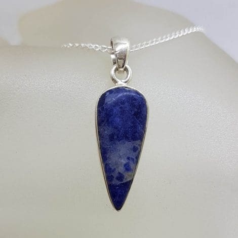 Sterling Silver Lapis Lazuli Teardrop / Pear Shape Pendant on Silver Chain