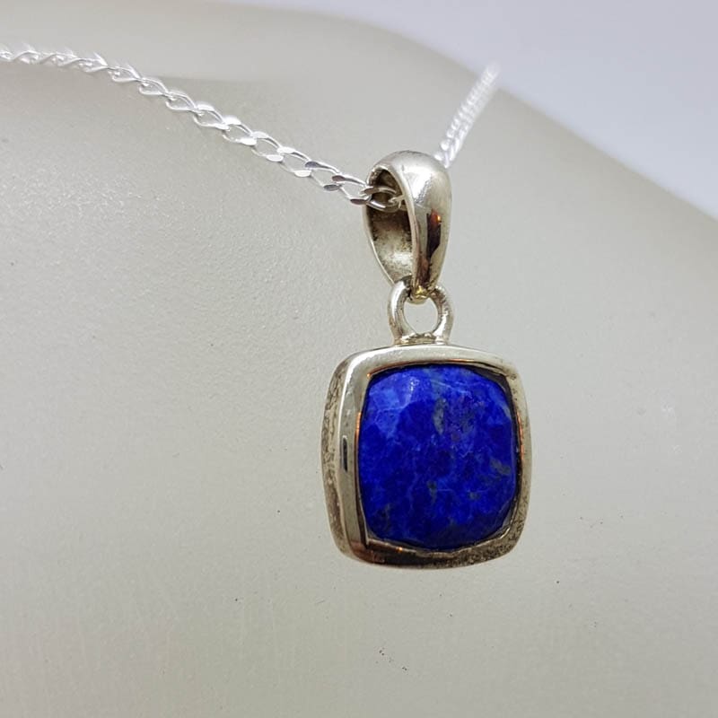 Sterling Silver Lapis Lazuli Square Pendant on Silver Chain Sterling Silver Lapis Lazuli Square Pendant on Silver Chain