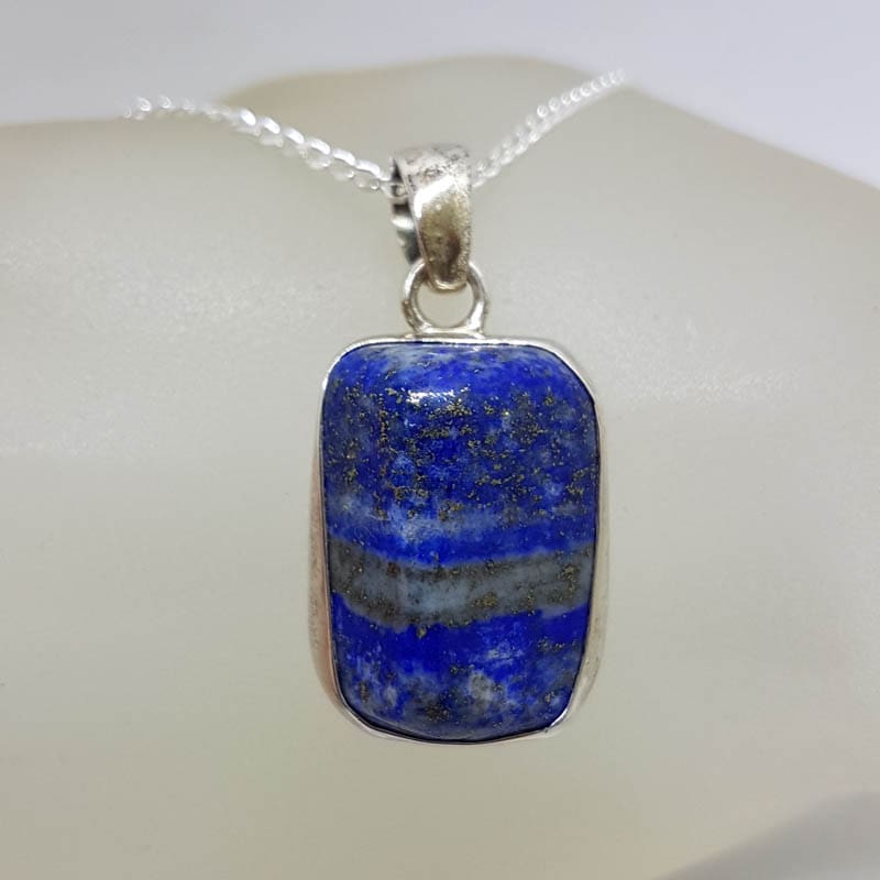 Sterling Silver Lapis Lazuli Bulky 3D Shape Pendant on Silver Chain