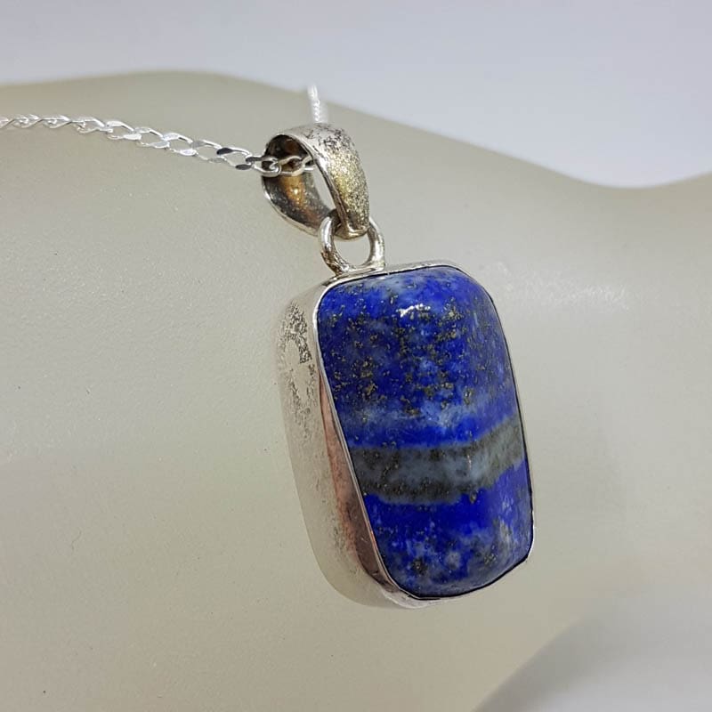 Sterling Silver Lapis Lazuli Bulky 3D Shape Pendant on Silver Chain