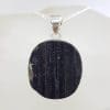 Sterling Silver Black Tourmaline Round Pendant on Silver Chain