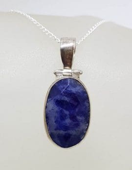 Sterling Silver Sodalite Oval Pendant on Silver Chain