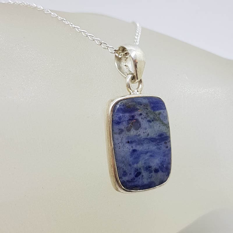 Sterling Silver Sodalite Rectangular Pendant on Silver Chain Sterling Silver Sodalite Rectangular Pendant on Silver Chain