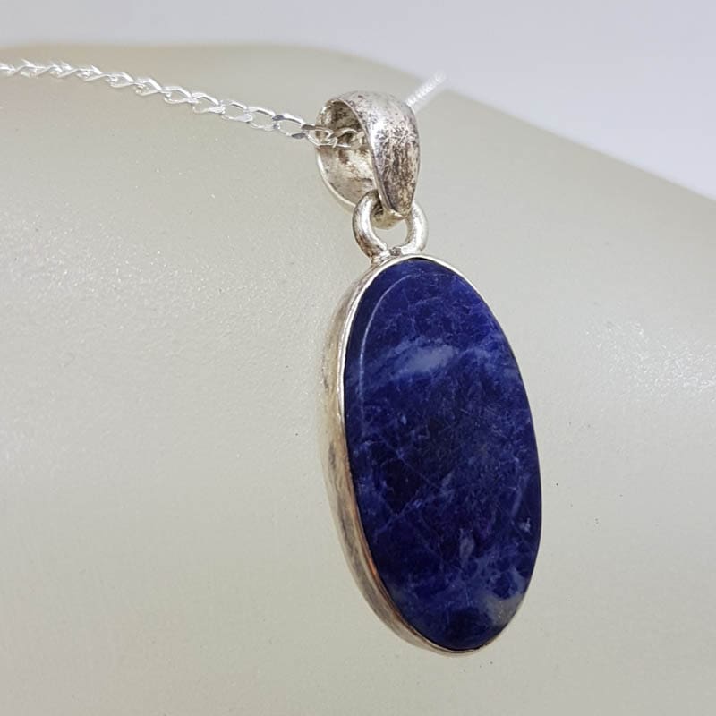 Sterling Silver Sodalite Oval Bezel Set Pendant on Silver Chain