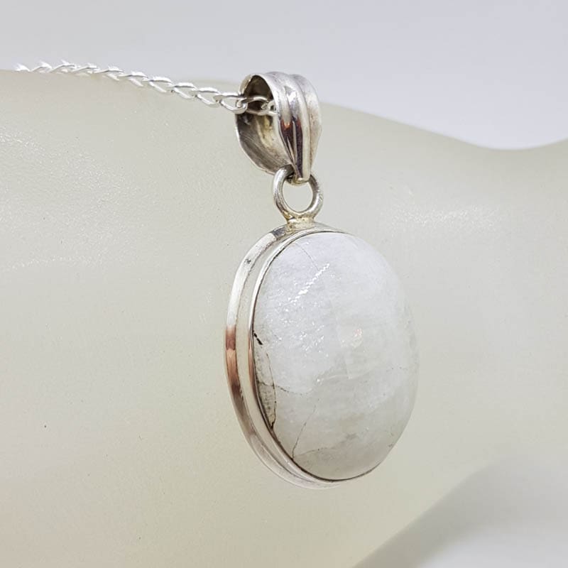 Sterling Silver Moonstone Oval Bezel Set Pendant on Silver Chain