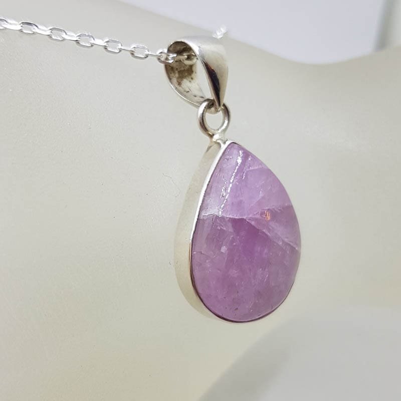 Sterling Silver Kunzite Bezel Set Teardrop / Pear Shape Pendant on Silver Chain