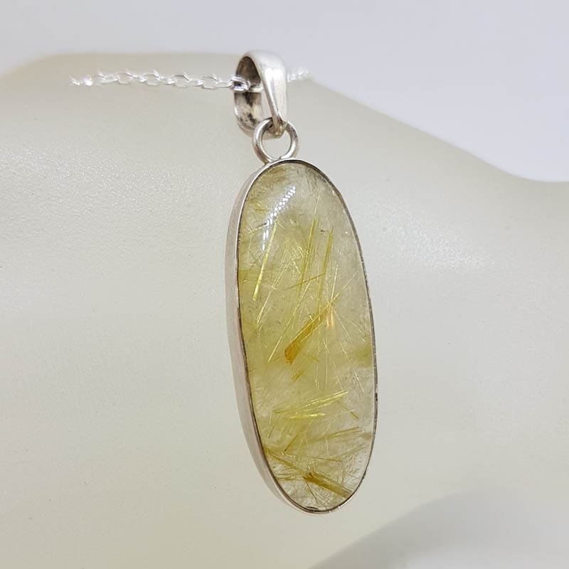 Sterling Silver Rutilated Quartz Oval Bezel Set Pendant on Silver Chain