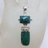 Sterling Silver Natural Turquoise Long Ornate Design Pendant on Silver Chain