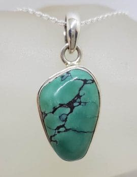 Sterling Silver Natural Turquoise Freeform Shape Pendant on Silver Chain
