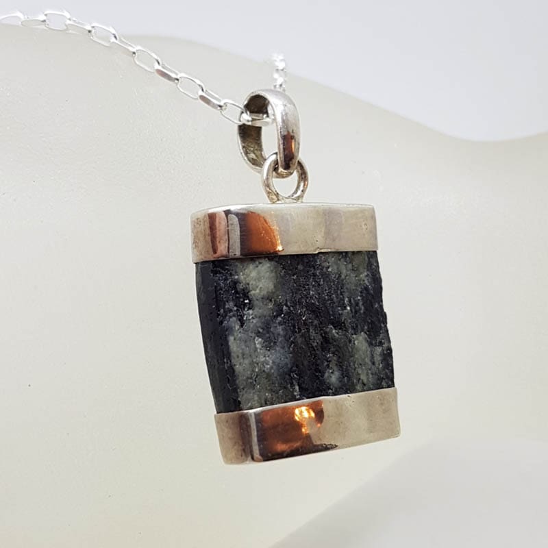 Sterling Silver Black Tourmaline Square Pendant on Silver Chain