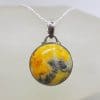 Sterling Silver Bumble Bee Jasper Round Bezel Set Pendant on Silver Chain