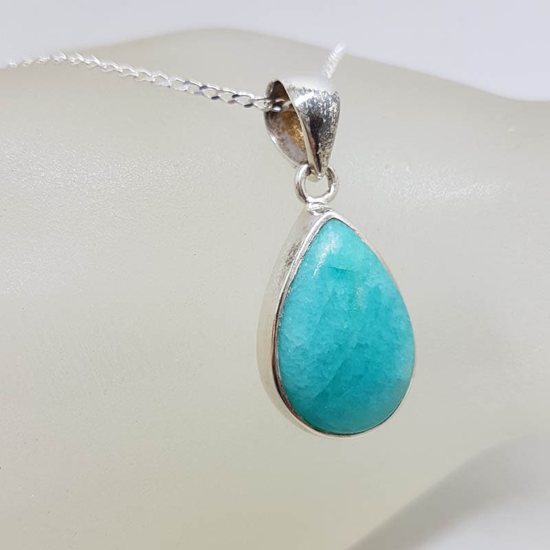 Sterling Silver Amazonite Teardrop / Pear Shape Bezel Set Pendant on Silver Chain Sterling Silver Amazonite Teardrop / Pear Shape Bezel Set Pendant on Silver Chain