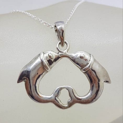 Sterling Silver Two Dolphins / Fish Pendant on Silver Chain - Pisces