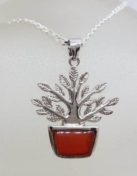Sterling Silver Carnelian Tree of Life Pendant on Silver Chain