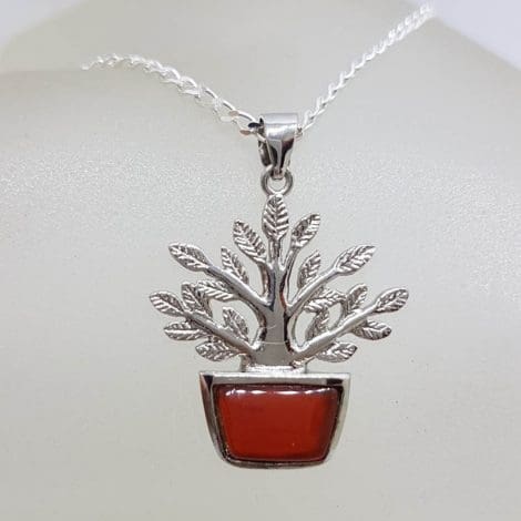 Sterling Silver Carnelian Tree of Life Pendant on Silver Chain