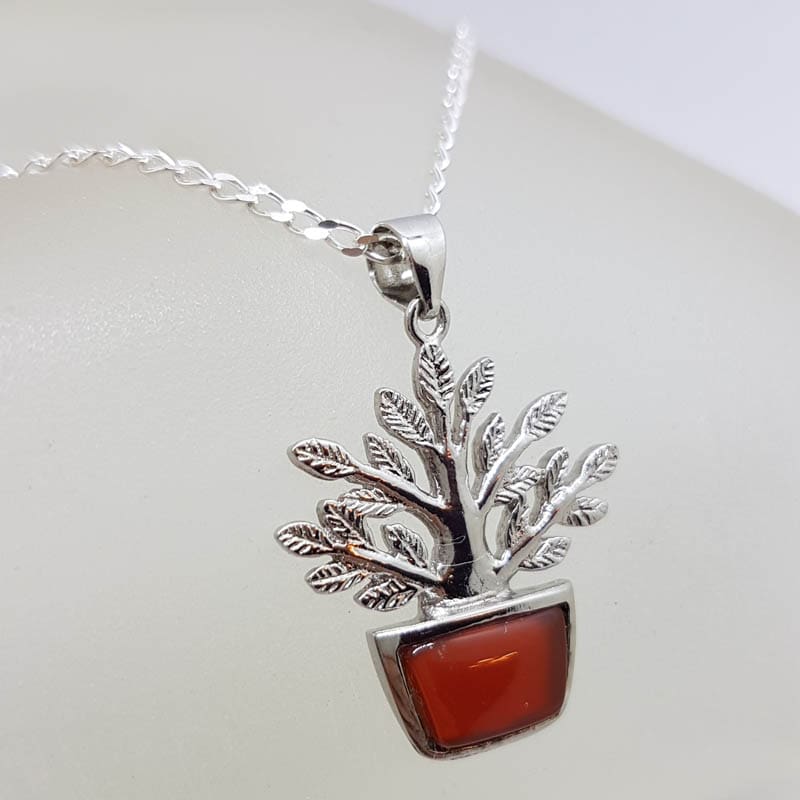 Sterling Silver Carnelian Tree of Life Pendant on Silver Chain