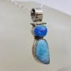 Sterling Silver Opal and Larimar Bezel Set Pendant on Silver Chain