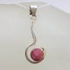 Sterling Silver Long Curved Ruby Pendant on Silver Chain