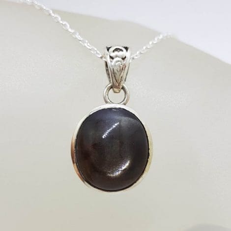 Sterling Silver Round Bezel Set Star Sapphire Pendant on Silver Chain