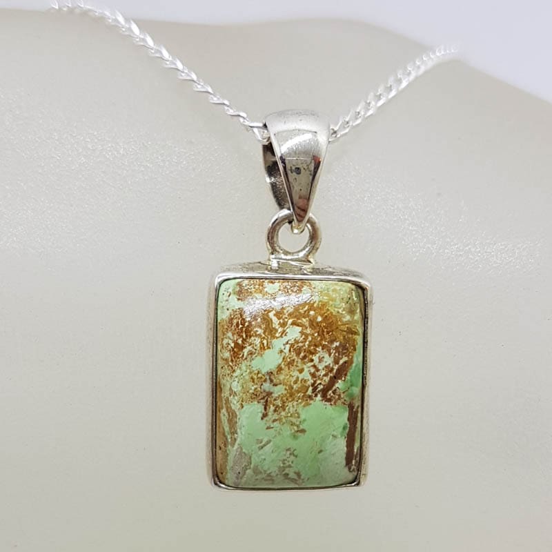 Sterling Silver Bezel Set Rectangular Pendant on Silver Chain