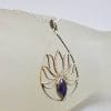 Sterling Silver Large Open Teardrop / Pear Shape Lotus Design with Iolite Pendant on Silver Chain