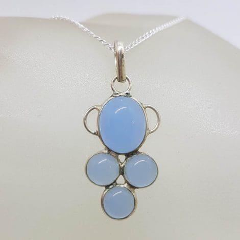 Sterling Silver Blue Chalcedony Cluster Pendant on Silver Chain