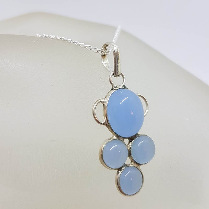 Sterling Silver Blue Chalcedony Cluster Pendant on Silver Chain