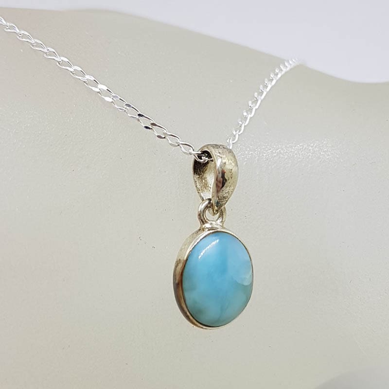 Sterling Silver Oval Bezel Set Larimar Pendant on Silver Chain