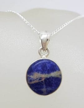 Sterling Silver Round Bezel Set Sodalite Pendant on Silver Chain