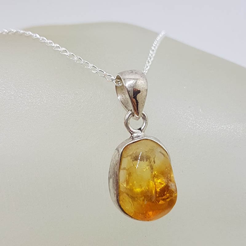 Sterling Silver Free Form Bezel Set Citrine Pendant on Silver Chain