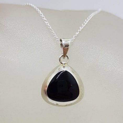 Sterling Silver Triangular Onyx Pendant on Silver Chain