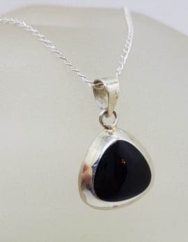 Sterling Silver Triangular Onyx Pendant on Silver Chain