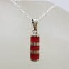 Sterling Silver Red Striped Line Pendant on Silver Chain