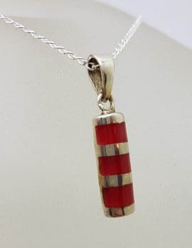 Sterling Silver Red Striped Line Pendant on Silver Chain