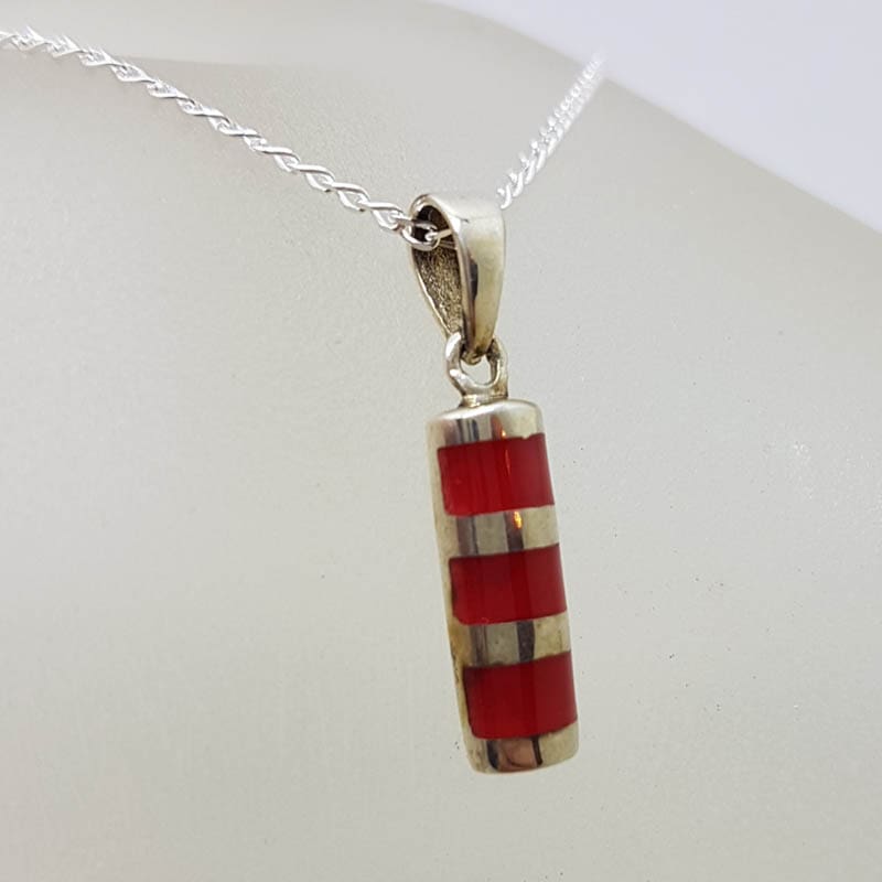 Sterling Silver Red Striped Line Pendant on Silver Chain