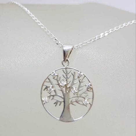 Sterling Silver Open Design Round Flat Tree of Life Pendant on Silver Chain
