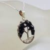 Sterling Silver Oval Onyx Tree of Life Pendant on Silver Chain