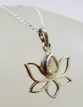 Sterling Silver Citrine Lotus Pendant on Silver Chain