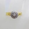 18ct Yellow Gold with Platinum Ornate Antique High Set Round Diamond Engagement Ring - Vintage / Antique