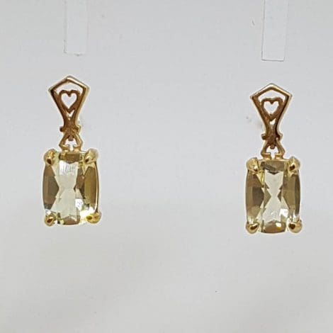 9ct Yellow Gold Rectangular Lemon Citrine Claw Set with Celtic Heart Design Studs / Earrings
