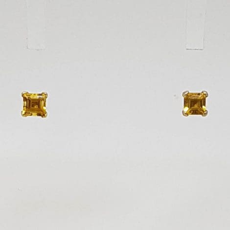 9ct Yellow Gold Square Citrine Claw Set Studs / Earrings