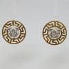 9ct Yellow Gold and White Gold - Two Tone - Medusa Head with Greek Key Design Studs / Earrings - Versace Style