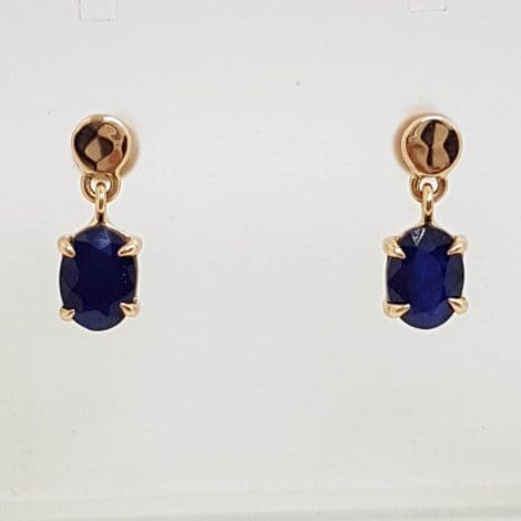 9ct Rose Gold Oval Claw Set Sapphire Drop Studs / Earrings