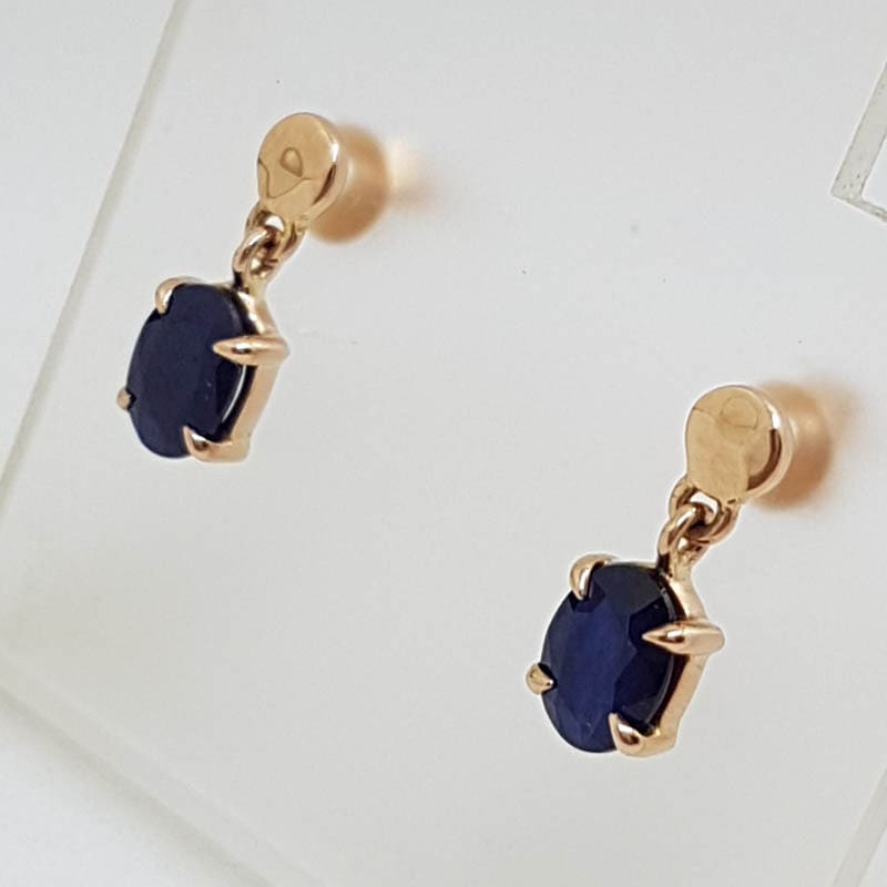 20210920_220122 9ct Rose Gold Oval Claw Set Sapphire Drop Studs / Earrings